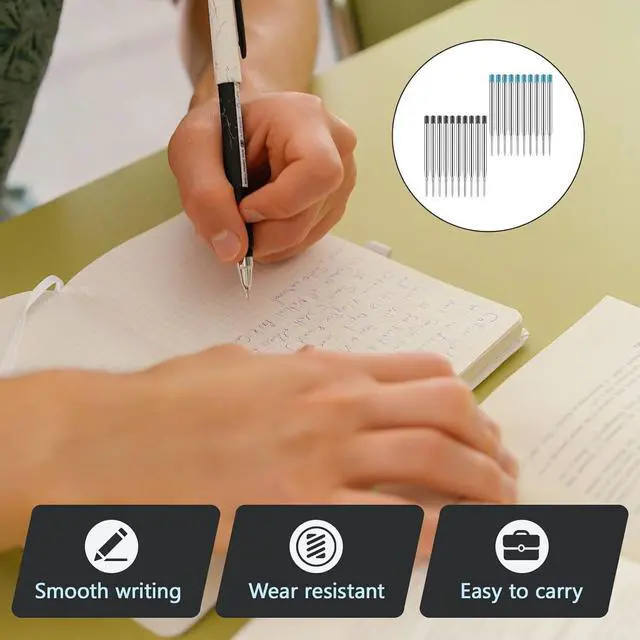 Alt view image 6 of 7 - 20 Pack Ink Pen Refills for Parker, Ballpoint Pen Refills, 3.9" Medium 1.0 mm Tip, Smooth Quick-Drying Ink for Click Pens,10 Black + 10 Blue Replacement Refills for Long-Lasting Writing