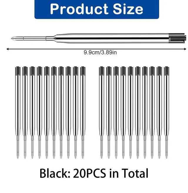 Alt view image 2 of 5 - 20 Pack Ink Pen Refills for Parker, Ballpoint Pen Refills, 3.9" Medium 1.0 mm Tip, Smooth Quick-Drying Ink for Click Pens,20 Black Replacement Refills for Long-Lasting Writing