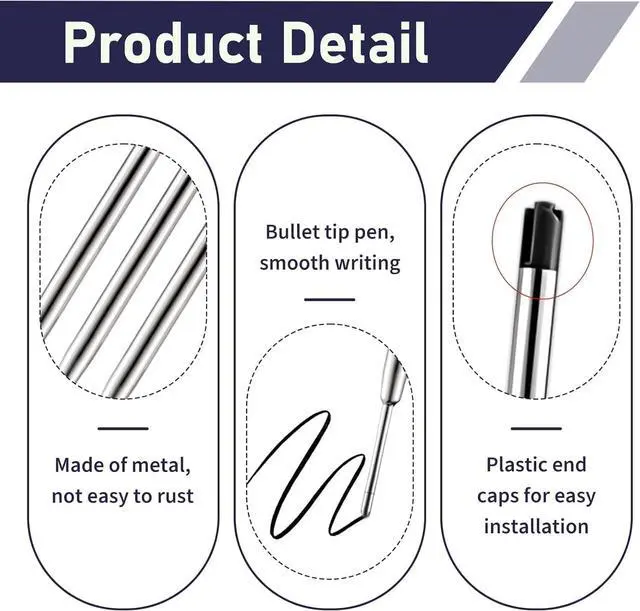 Alt view image 3 of 6 - 20 Pack Ballpoint Pen Refills Compatible with Parker Style Pens, 3.9 Inch Black Ink Refills Medium Point 1.0mm Tip, Smooth Quick Dry Writing Replacement Refills for Click Pens Office School Supplies