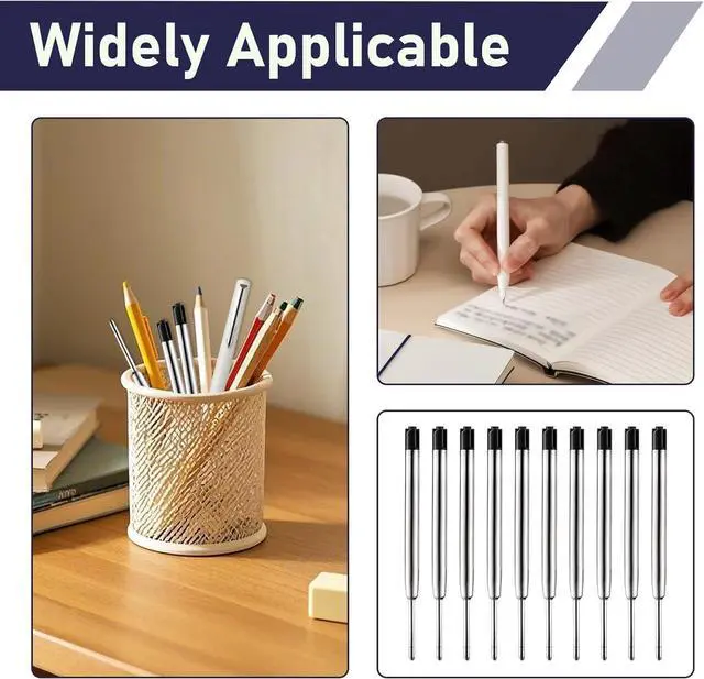 Alt view image 4 of 6 - 20 Pack Ballpoint Pen Refills Compatible with Parker Style Pens, 3.9 Inch Black Ink Refills Medium Point 1.0mm Tip, Smooth Quick Dry Writing Replacement Refills for Click Pens Office School Supplies