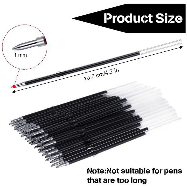 Alt view image 3 of 7 - 30 Piece Black Ink Pen Refills, 1 mm Ballpoint Refills Replacement Ballpoint for Click Retractable Pens Office College Supplies