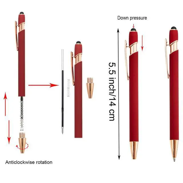 Alt view image 2 of 5 - 3.86 in Black Ink Refills for Ballpoint Pen with Stylus Tip, Soft Touch Click Pen, 2 in 1 Metal Pens, Medium Point(Pack of 40)