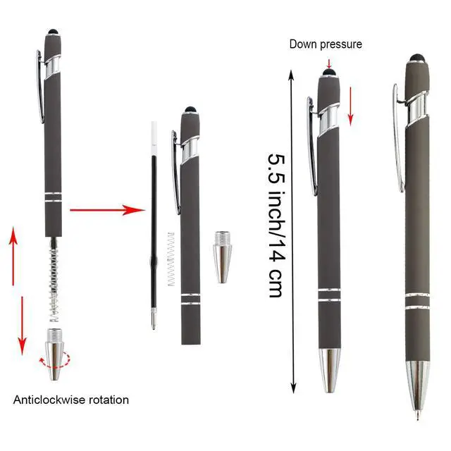 Alt view image 4 of 5 - 3.86 in Black Ink Refills for Ballpoint Pen with Stylus Tip, Soft Touch Click Pen, 2 in 1 Metal Pens, Medium Point(Pack of 40)
