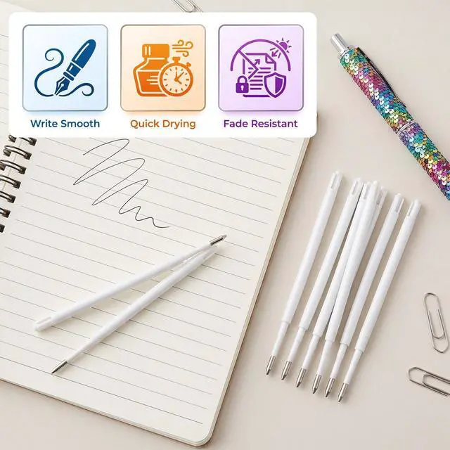 Alt view image 3 of 7 - 100 PCS Pen Refills for Twist Pens, 1.0mm Smooth Writing Black Ballpoint Ink Refills, 3.94" Retractable Twist Click Pen Universal Inserts for Office School Home Use