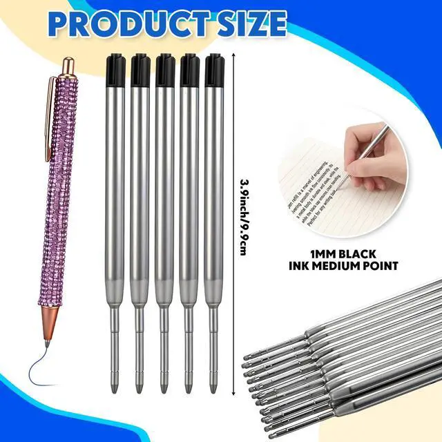 Alt view image 2 of 7 - 50 Pack 3.9'' Replaceable Ballpoint Pen Refills for Metal Glitter Click Pens 1mm Medium Point Ballpoint Ink Refills Bulk Smooth Writing for Office Supplies(Black Ink)