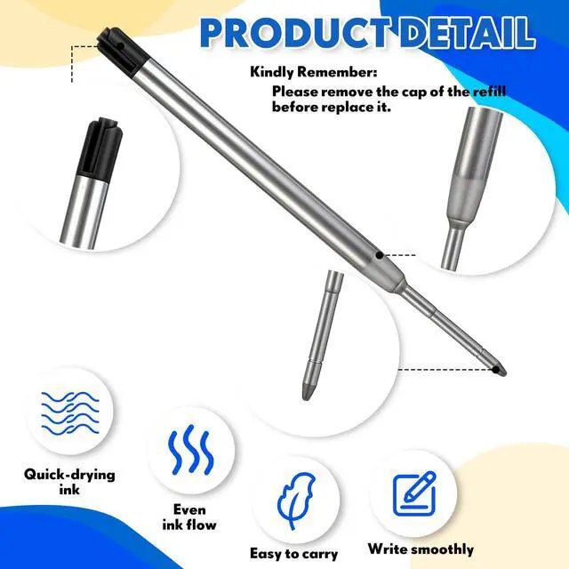 Alt view image 3 of 7 - 50 Pack 3.9'' Replaceable Ballpoint Pen Refills for Metal Glitter Click Pens 1mm Medium Point Ballpoint Ink Refills Bulk Smooth Writing for Office Supplies(Black Ink)