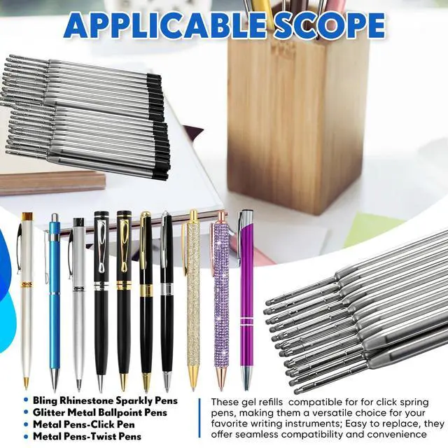 Alt view image 5 of 7 - 50 Pack 3.9'' Replaceable Ballpoint Pen Refills for Metal Glitter Click Pens 1mm Medium Point Ballpoint Ink Refills Bulk Smooth Writing for Office Supplies(Black Ink)