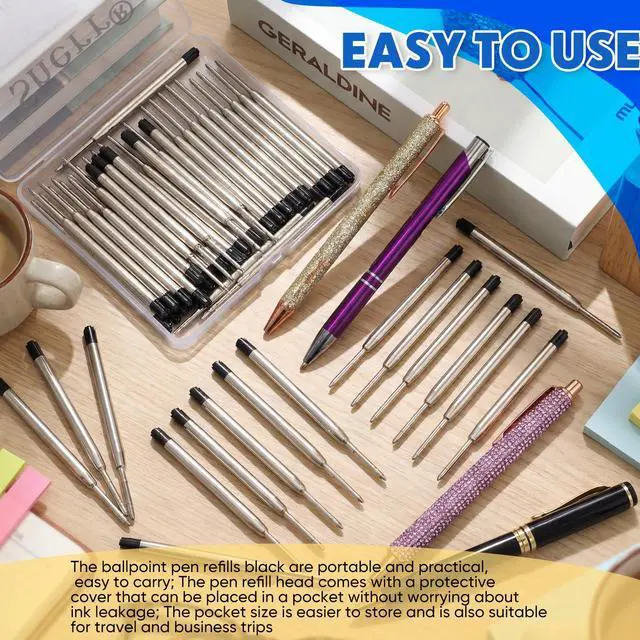 Alt view image 6 of 7 - 50 Pack 3.9'' Replaceable Ballpoint Pen Refills for Metal Glitter Click Pens 1mm Medium Point Ballpoint Ink Refills Bulk Smooth Writing for Office Supplies(Black Ink)