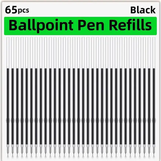 Main image of 65 Pieces Retractable Ballpoint Pen Refills Replacement Ballpoint Pen Refills Ink Pen Refills Black for Journal Writing, Office and School Supplies, 107 mm in Length (Black,0.7 mm)