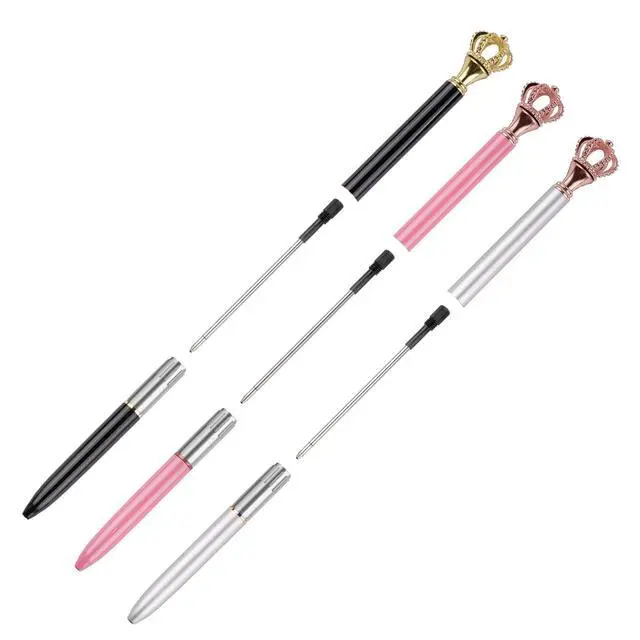 Alt view image 5 of 6 - Pens Refills 20 Pcs 3.23in Ballpoint Pen Refills Sparkling Bling Diamond Crown Top Black Ink Medium Point Pens