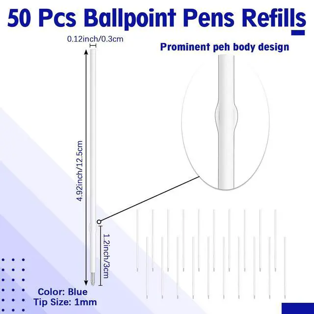 Alt view image 2 of 7 - 50 Pcs 1mm Retractable Ballpoint Pen Refills Bulk 4.92 Inch Replacement Ballpoint Ink Pen Refills Smooth Writing for Click Ball Point Pens School Office Supplies(Blue,Classic)