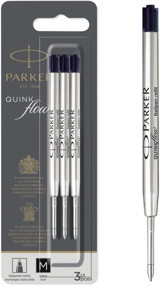 Main image of QUINKflow Ballpoint Pen Ink Refills, Medium Tip, Black, 3 Count - Smooth Writing