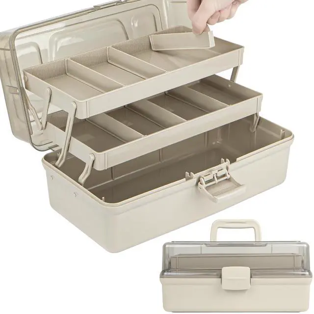 Main image of 14in 3-Layer Multipurpose Craft Organizers and Storage with Adjustable Dividers, Portable Tackle Box, Folding Art & Craft Case for Medicine, Tool, Sewing Organizer (Brown, X-Large)