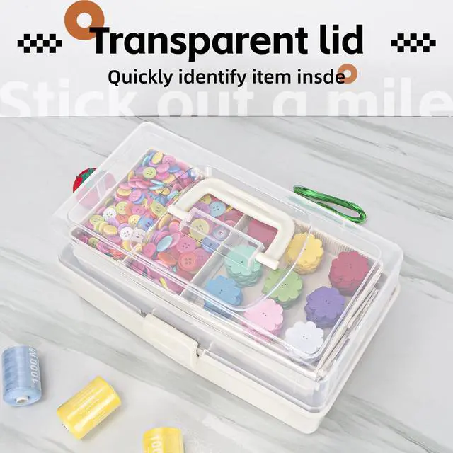 Alt view image 5 of 6 - 12.5in 3-Layer Multipurpose Craft Organizers and Storage with Adjustable Dividers, Portable Tackle Box, Folding Art & Craft Case for Medicine, Tool, Sewing Organizer (White)