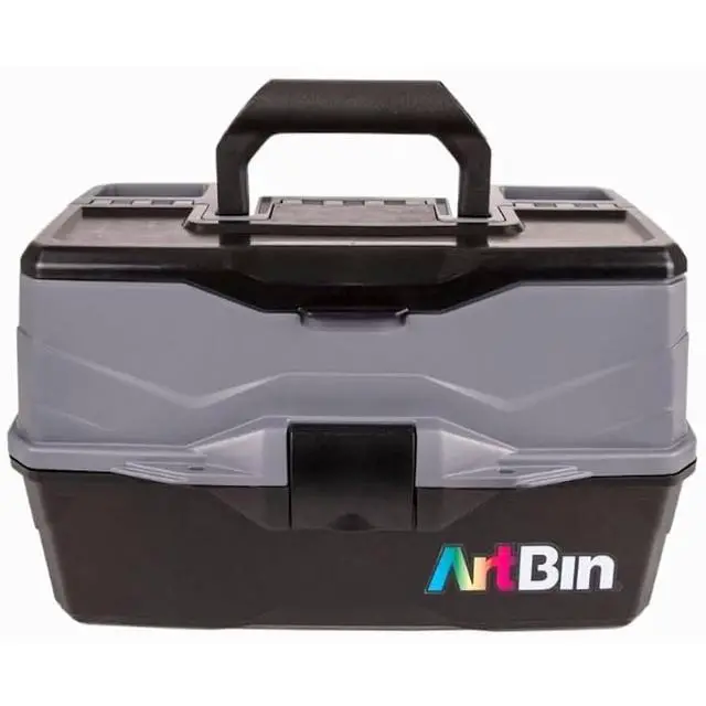 Alt view image 2 of 7 - 3-Tray Art Supply Box Versatile Organizer for Brushes, Paints, Stamps, and More - Durable Hard Plastic, Secure Closure, Portable with Top Trays and Dividers