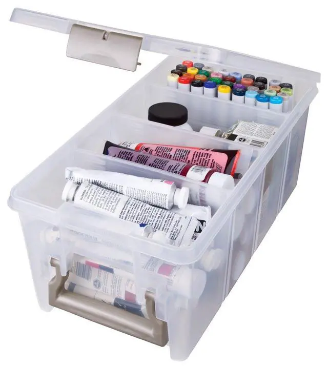 Alt view image 4 of 7 - Semi Satchel Portable Craft Organizer with 3 Dividers - Clear Plastic Storage Case for Art & Craft Supplies