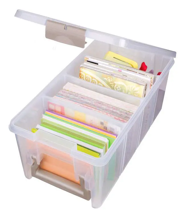 Alt view image 5 of 7 - Semi Satchel Portable Craft Organizer with 3 Dividers - Clear Plastic Storage Case for Art & Craft Supplies