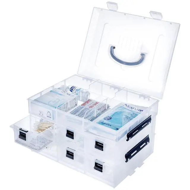 Alt view image 6 of 7 - 11 Inch Clear Plastic Storage Box Container, Arts and Crafts Sewing Supplies Organizer Case with Black Accents, 24 Customizable Compartments, and 6 Drawers with Removable Dividers
