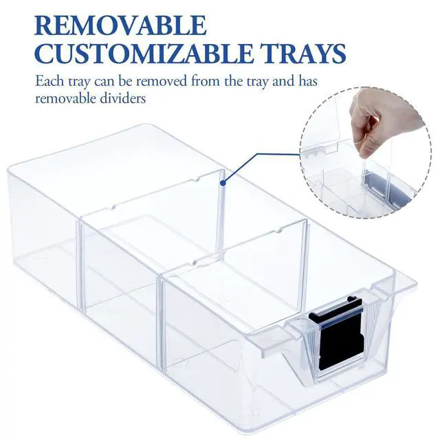 Alt view image 3 of 7 - 11 Inch Clear Plastic Storage Box Container, Arts and Crafts Sewing Supplies Organizer Case with Black Accents, 24 Customizable Compartments, and 6 Drawers with Removable Dividers