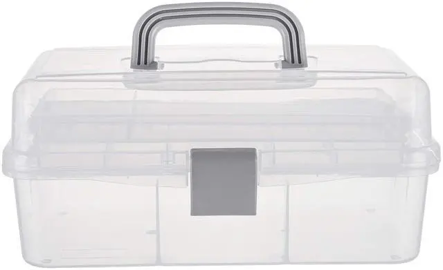 Main image of 12-Inch 3 Layers Plastic Craft Organizer Box Storage Container First Aid Carrying Case for Sewing, Painting, Arts - Clear