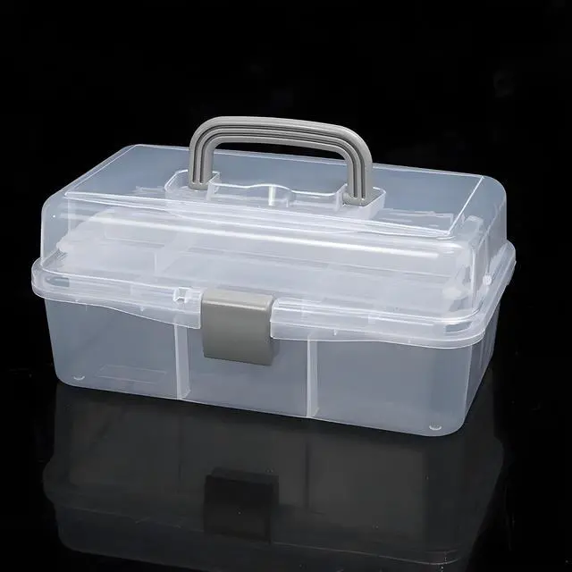 Alt view image 7 of 7 - 12-Inch 3 Layers Plastic Craft Organizer Box Storage Container First Aid Carrying Case for Sewing, Painting, Arts - Clear