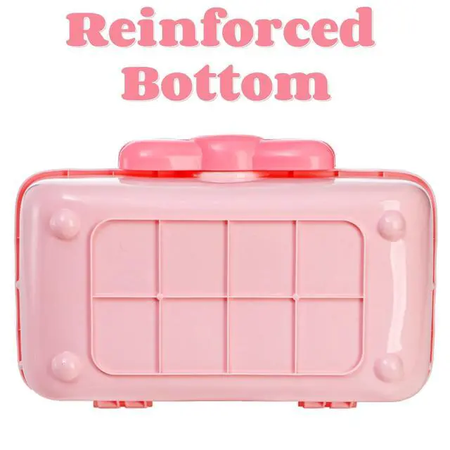 Alt view image 5 of 7 - 11" Three-Layer Multipurpose Storage Box, Clear Plastic Art Craft Organizer, Portable First Aids Case with Handle Trays for Kids, Sewing Makeup Nail Hair Accessories, Home School Office(Pink)