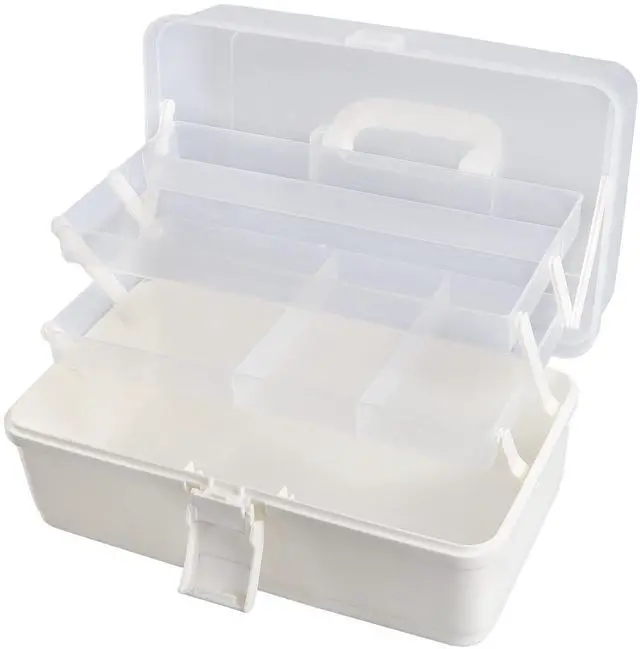 Main image of 3 Layer Multipurpose Storage Box White Tackle Box Organizer - Craft Organizer with Handle, Portable Art Supplies Case, Medicine First Aid Box, Sewing & Tool Organizer with Divided Trays