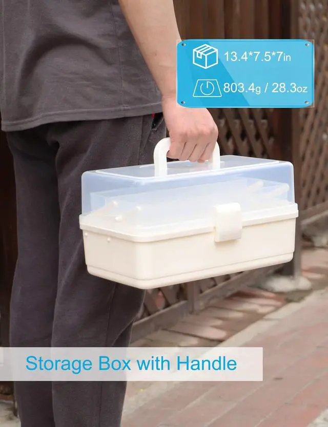 Alt view image 2 of 6 - 3 Layer Multipurpose Storage Box White Tackle Box Organizer - Craft Organizer with Handle, Portable Art Supplies Case, Medicine First Aid Box, Sewing & Tool Organizer with Divided Trays
