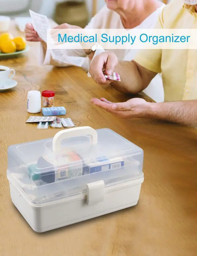 Alt view image 4 of 6 - 3 Layer Multipurpose Storage Box White Tackle Box Organizer - Craft Organizer with Handle, Portable Art Supplies Case, Medicine First Aid Box, Sewing & Tool Organizer with Divided Trays