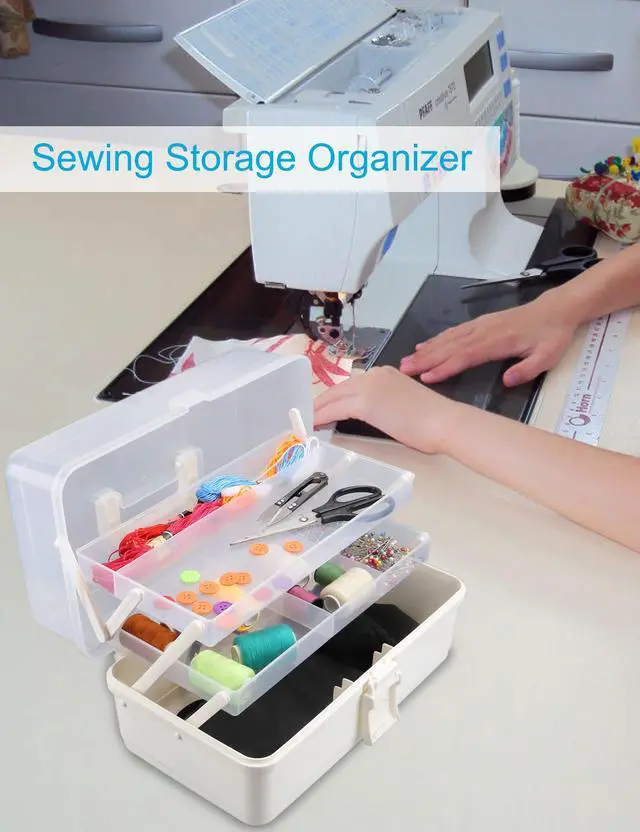 Alt view image 6 of 6 - 3 Layer Multipurpose Storage Box White Tackle Box Organizer - Craft Organizer with Handle, Portable Art Supplies Case, Medicine First Aid Box, Sewing & Tool Organizer with Divided Trays