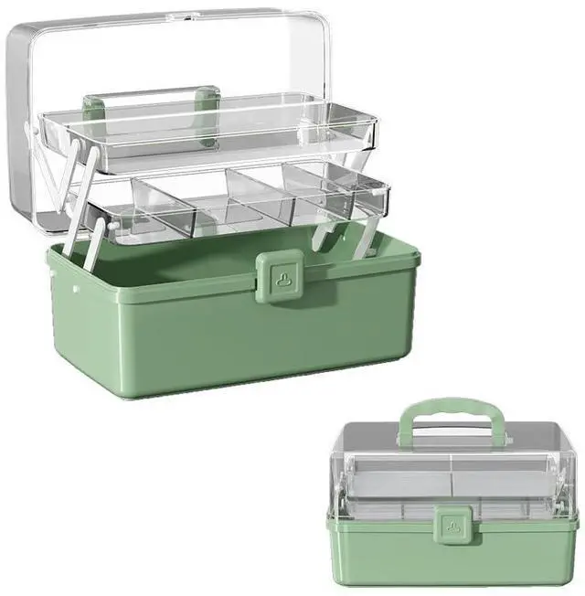 Main image of Large 3-Layer Craft Storage Box with Handle, Green