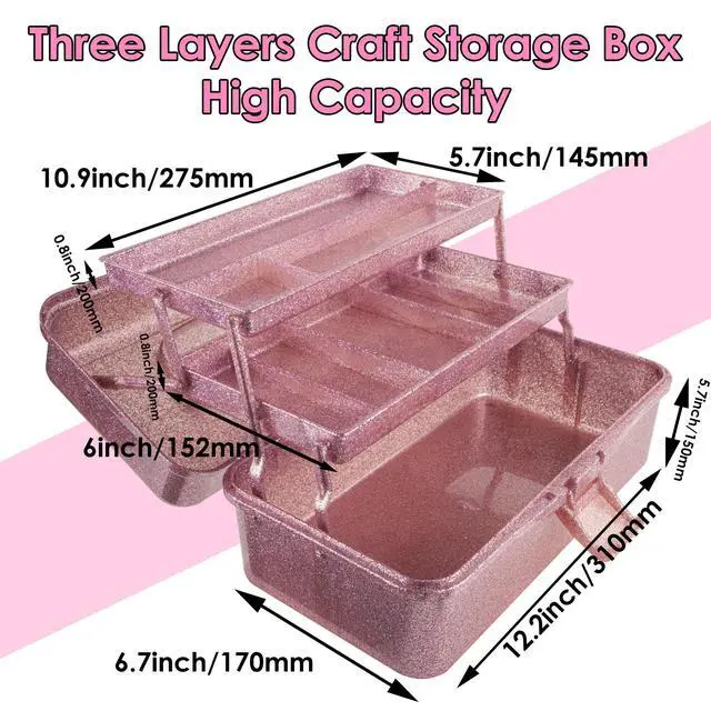Alt view image 2 of 7 - Glitter Pink 3 Layer Craft Storage Box, Pink Tackle Box Organizer