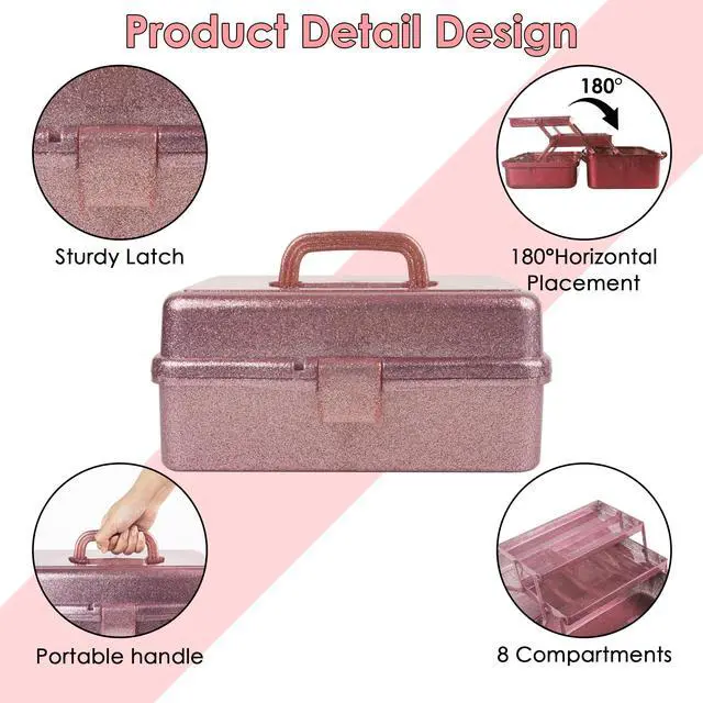 Alt view image 3 of 7 - Glitter Pink 3 Layer Craft Storage Box, Pink Tackle Box Organizer