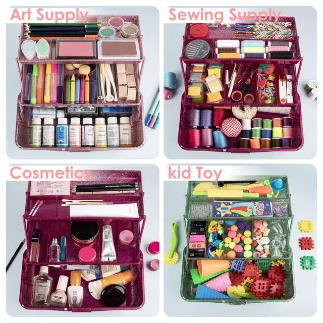 Alt view image 5 of 7 - Glitter Pink 3 Layer Craft Storage Box, Pink Tackle Box Organizer