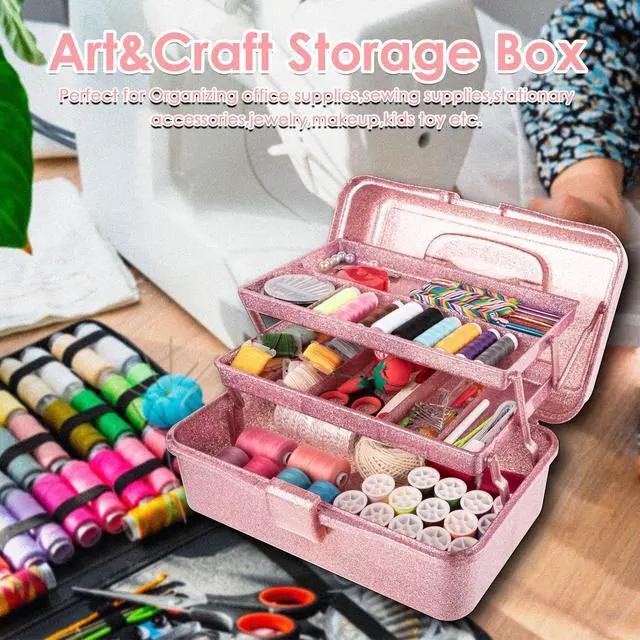 Alt view image 6 of 7 - Glitter Pink 3 Layer Craft Storage Box, Pink Tackle Box Organizer