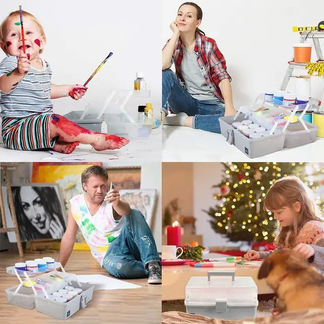 Alt view image 2 of 6 - 3-Layers Plastic Portable Storage Box,Household Plastic Craft Supply Box with Handle,Multifunctional Storage Boxes for Children Student,Perfect for Home Office