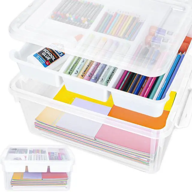 Main image of 17 QT Craft Organizers and Storage with Removable Tray, Stackable Plastic Storage Box with Lid, Clear Art Storage Container for Organizing Bead, Tool, Sewing, Playdoh