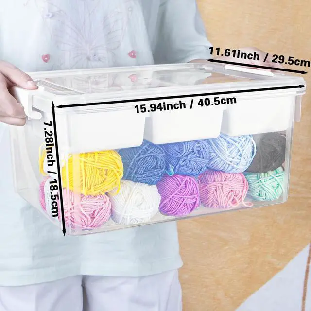 Alt view image 2 of 6 - 17 QT Craft Organizers and Storage with Removable Tray, Stackable Plastic Storage Box with Lid, Clear Art Storage Container for Organizing Bead, Tool, Sewing, Playdoh