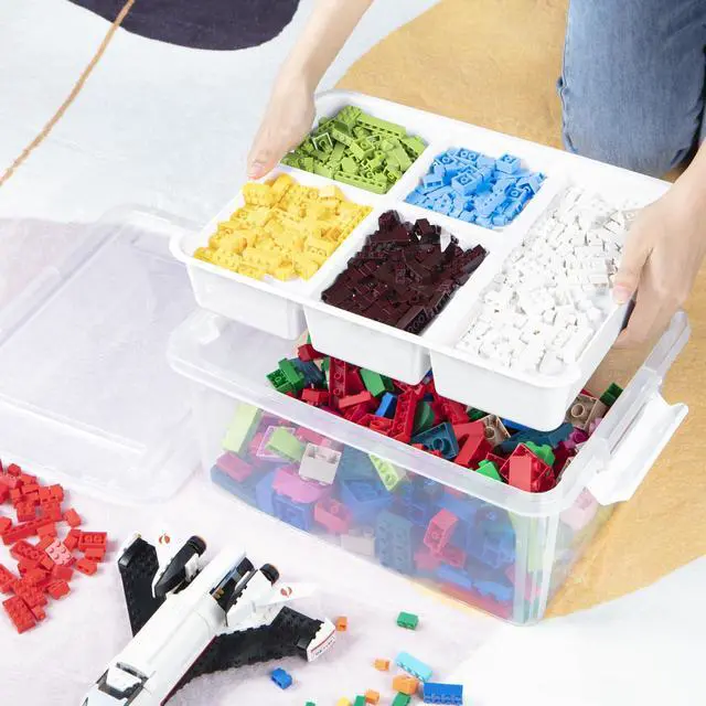 Alt view image 4 of 6 - 17 QT Craft Organizers and Storage with Removable Tray, Stackable Plastic Storage Box with Lid, Clear Art Storage Container for Organizing Bead, Tool, Sewing, Playdoh