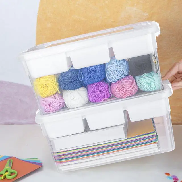 Alt view image 5 of 6 - 17 QT Craft Organizers and Storage with Removable Tray, Stackable Plastic Storage Box with Lid, Clear Art Storage Container for Organizing Bead, Tool, Sewing, Playdoh