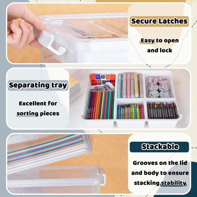 Alt view image 6 of 6 - 17 QT Craft Organizers and Storage with Removable Tray, Stackable Plastic Storage Box with Lid, Clear Art Storage Container for Organizing Bead, Tool, Sewing, Playdoh