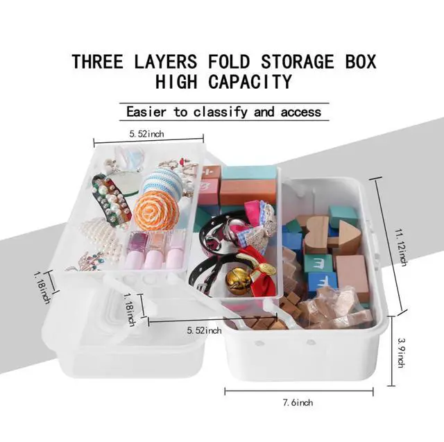 Alt view image 2 of 7 - 11(in) Versatile Three-Layer Folding Organizer Box,Ideal for Art & Crafts,Toys,Sewing Supplies,Jewelry and Tools,Storage with Dual Trays,Elegant White