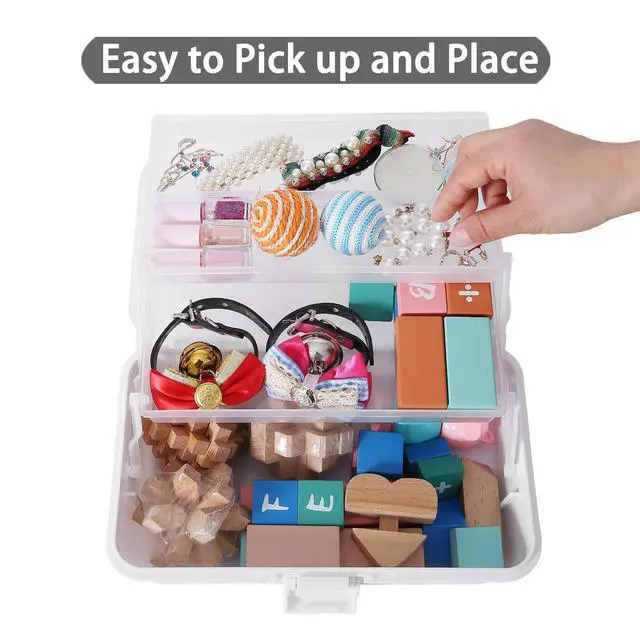 Alt view image 5 of 7 - 11(in) Versatile Three-Layer Folding Organizer Box,Ideal for Art & Crafts,Toys,Sewing Supplies,Jewelry and Tools,Storage with Dual Trays,Elegant White