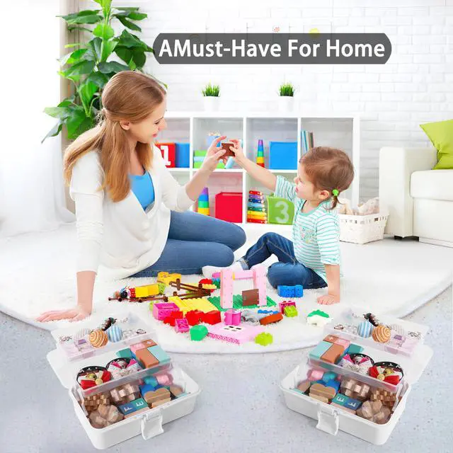 Alt view image 6 of 7 - 11(in) Versatile Three-Layer Folding Organizer Box,Ideal for Art & Crafts,Toys,Sewing Supplies,Jewelry and Tools,Storage with Dual Trays,Elegant White