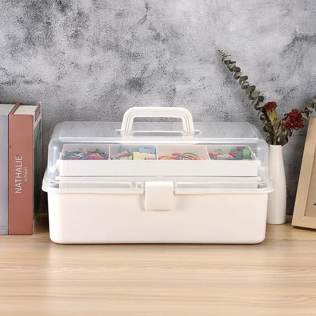 Alt view image 3 of 7 - Tackle Box, 16-Inch Extra Large Art Storage Box with 3-Layer Folding Trays