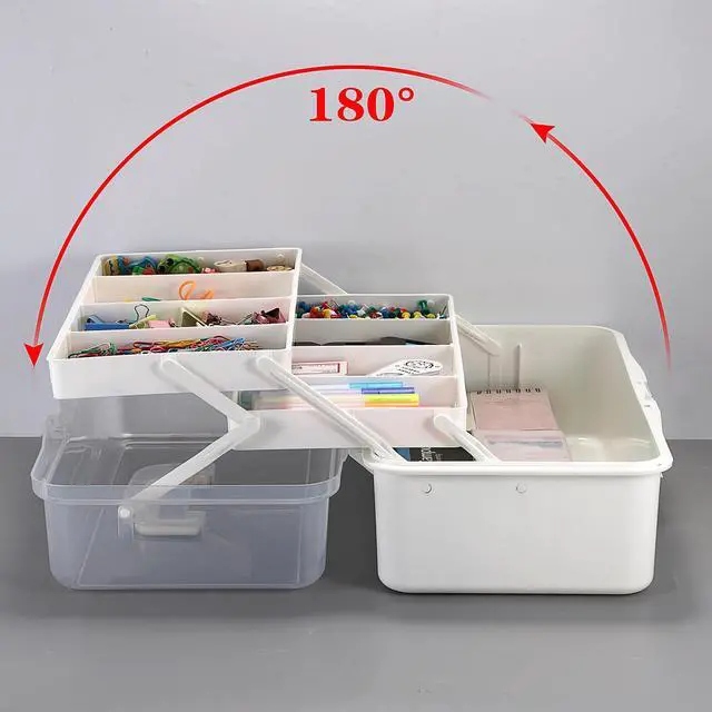 Alt view image 4 of 7 - Tackle Box, 16-Inch Extra Large Art Storage Box with 3-Layer Folding Trays