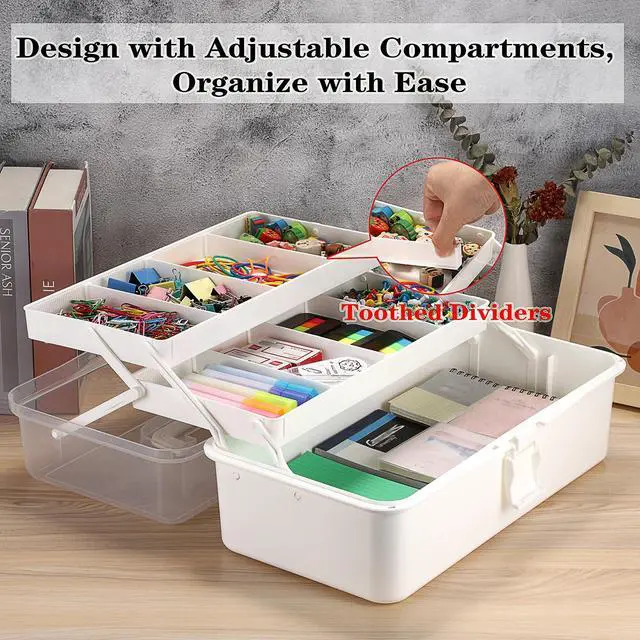 Alt view image 7 of 7 - Tackle Box, 16-Inch Extra Large Art Storage Box with 3-Layer Folding Trays