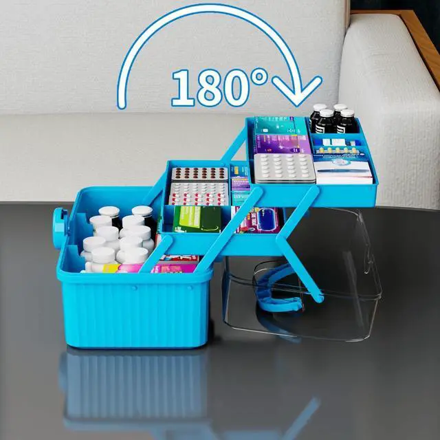 Alt view image 3 of 7 - 13.3in 3-Layer Multipurpose Craft Storage and Sewing Box,Plastic Folding Box for Medication/First aid/Medicine/Craft/Ivf Medication Organizer and Art Supplies Storage,Blue