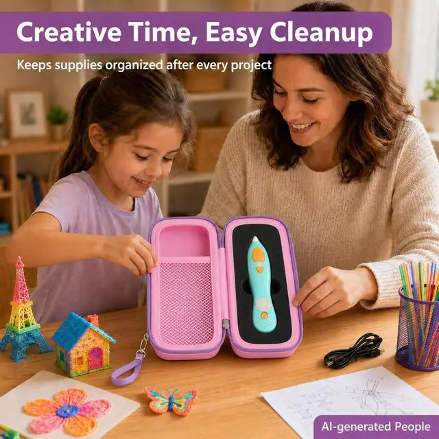 Alt view image 5 of 6 - Foam Insert Case for 3Doodler Start+ Essentials 3D Pen, Pink