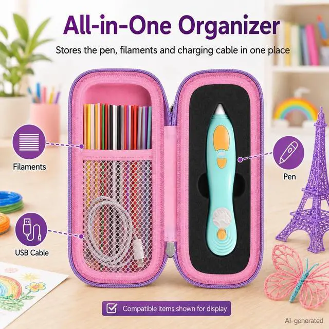 Alt view image 6 of 6 - Foam Insert Case for 3Doodler Start+ Essentials 3D Pen, Pink